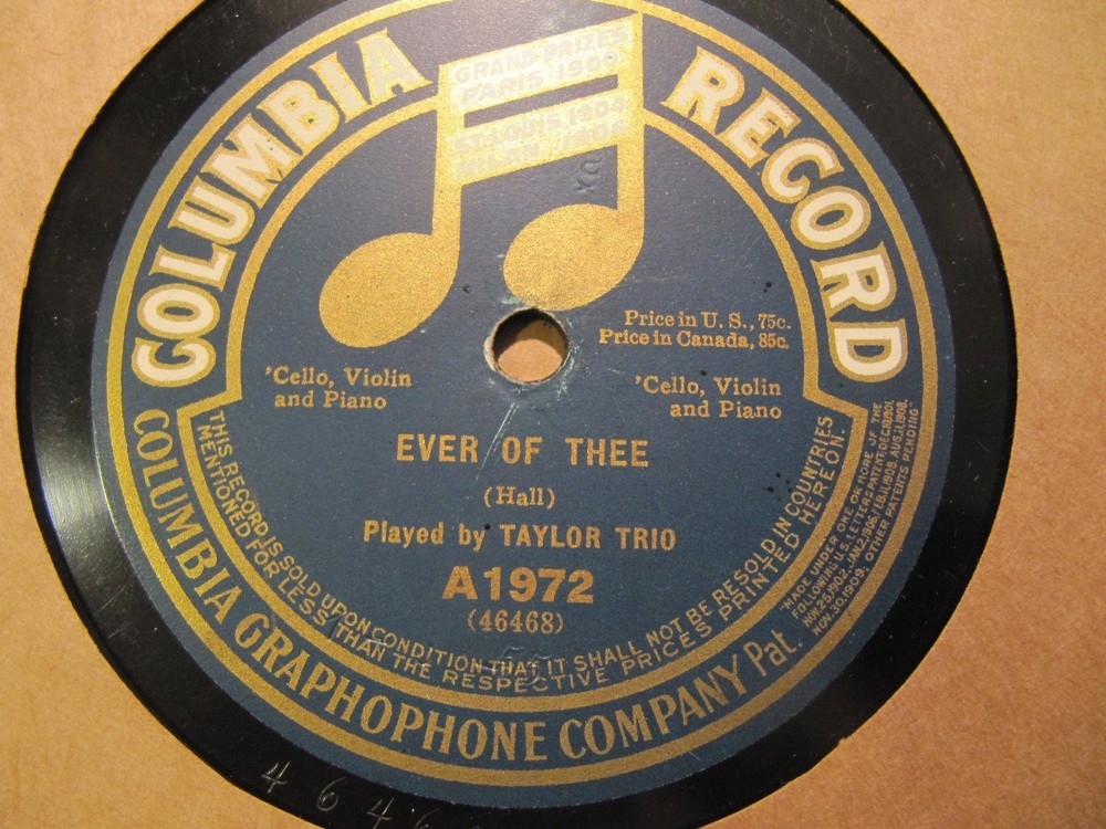 1916 Albert TAYLOR TRIO William Berge CELLO Alexander Hackel COLUMBIA A1972