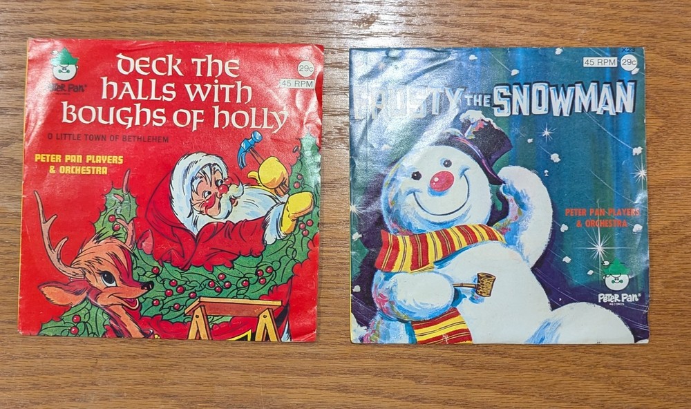 Frosty the Snowman and Deck the Halls Vintage Vinyl Records 45 RPM