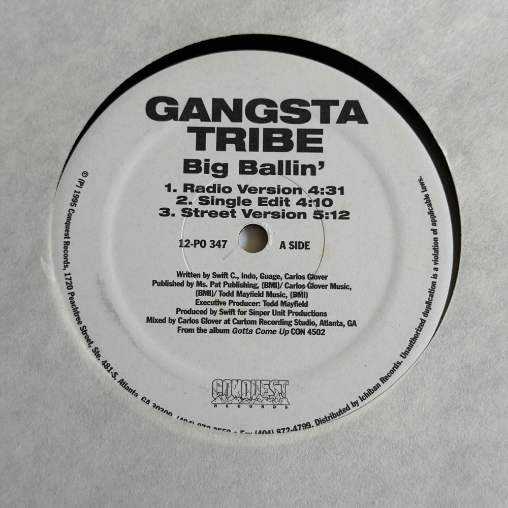 Gangsta Tribe~Big Ballin’ / Cessed Out 12” Single~1995 Hip-Hop / Rap~FAST SHIP