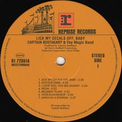 Captain Beefheart & The Magic Band – Lick My Decals Off, Baby (LP, Album, RE + L