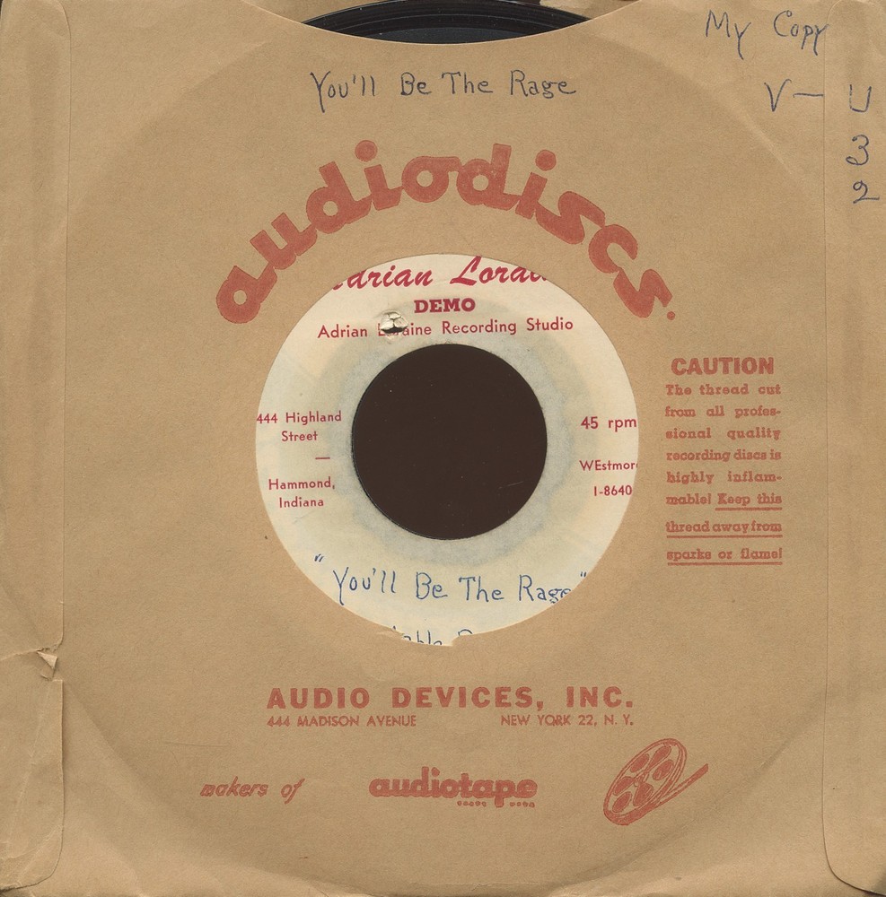 Rare Pop Song Poem Acetate 45 – Unknown Male Vocal – You’ll Be The Rage