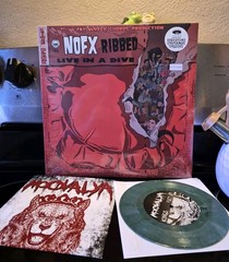 NOFX – Ribbed- Live In A Dive LP & Moovalya 7-inch colored vinyl bundle.