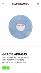 Gracie Abrams the Secret of US Blood Records Vinyl, 1st Anniversary Edition