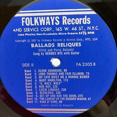Hermes Nye Early English Ballads From Percy & Child LP Vinyl Folk Folkways