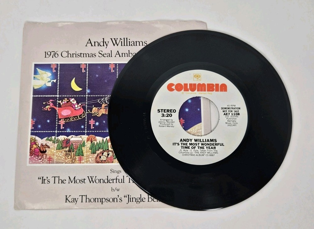ANDY WILLIAMS Its The Most Wonderful Time of the Year / Jingle Bells 7″ Promo NM