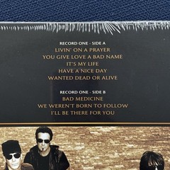 BON JOVI 2 LP GOLD VINYL LP GREATEST HITS + LITHO & HYPE STICKER GATEFOLD COVER