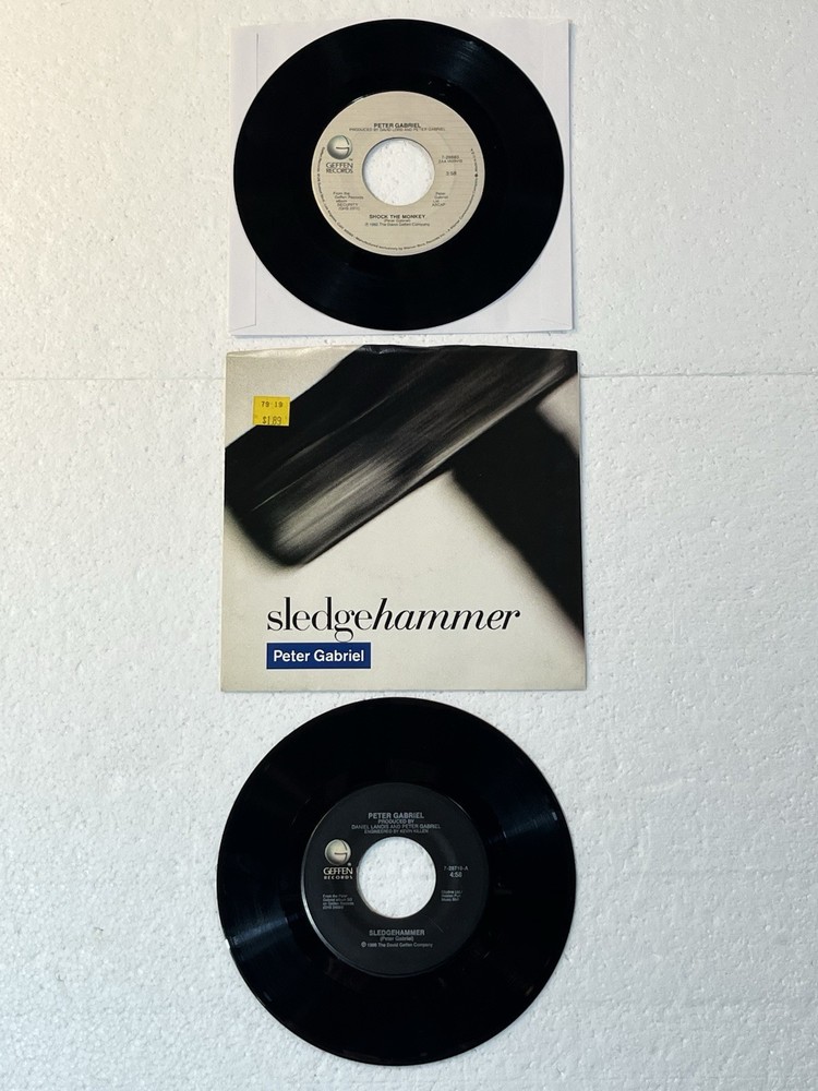 Two Peter Gabriel Geffen 45 RPM 7” Singles Shock the Monkey and Sledgehammer