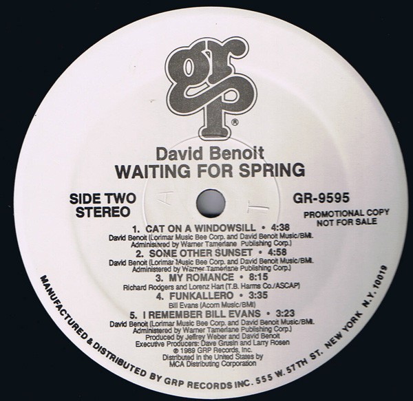 David Benoit – Waiting For Spring 1989 LP, Promo GRD 9595 Near Mint (NM or M-)