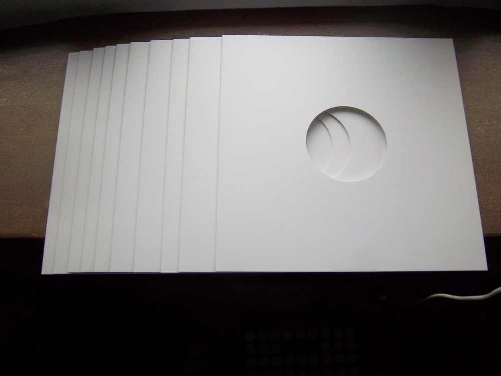 10ct White Record Jackets 12″ LP Cardboard Center Hole 350g.
