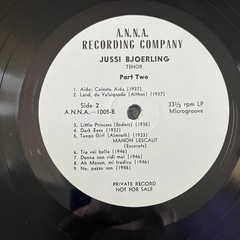 Jussi Bjoerling – Private Record LP A.N.N.A. Recording Opera Tenor 33 RPM
