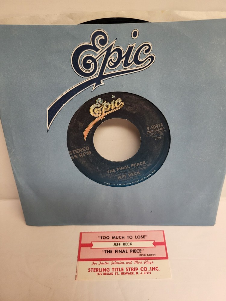 Jeff Beck “The Final Peace” 45 Vg++++ Tested “Too Much to Lose” Jukebox ready