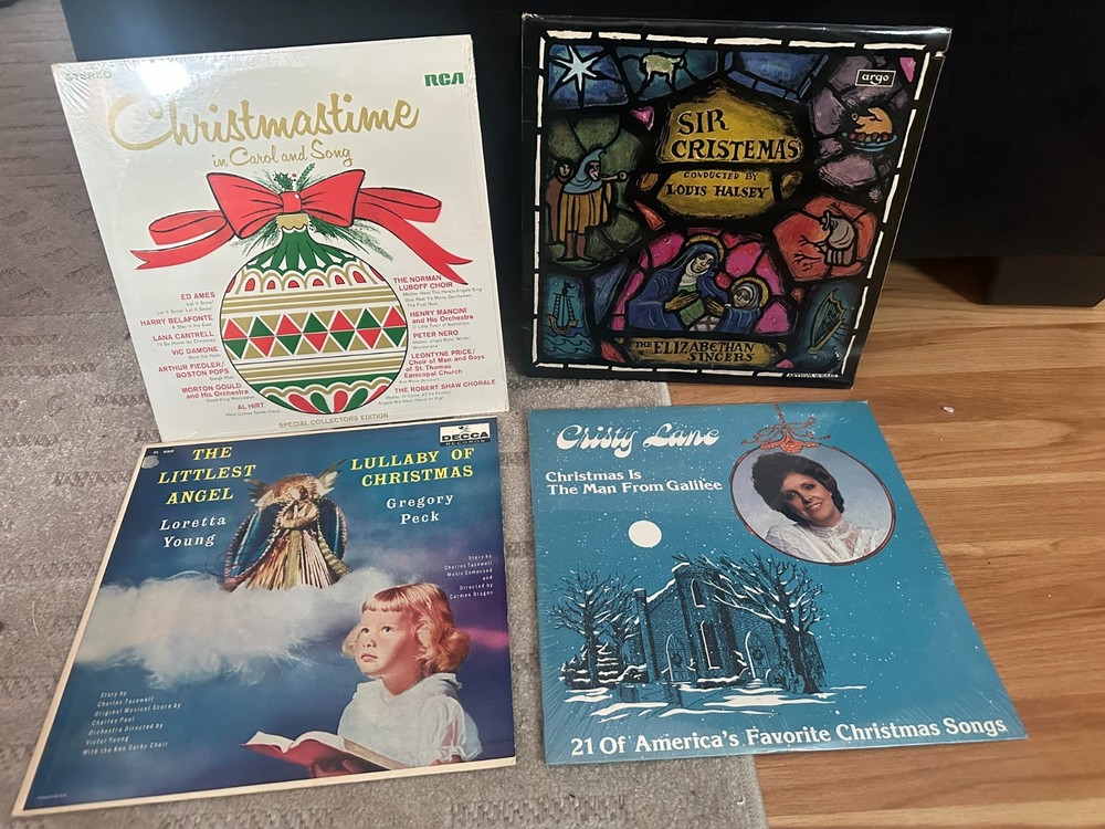 Four-Item CHRISTMAS Holiday vinyl LP LOT 4 Records Cristy Lane Gregory Peck