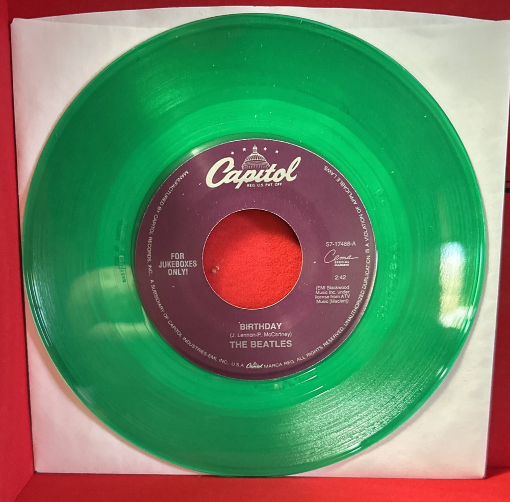 Beatles NOS LIMITED GREEN VINYL BIRTHDAY/TAXMAN USA 45 RPM Never Played Mint
