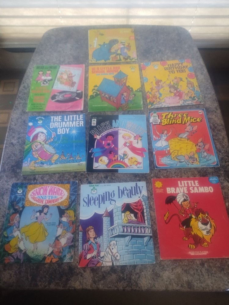 Lot of 10 Vintage Peter Pan Records Book and Record Set/Records 45rpm