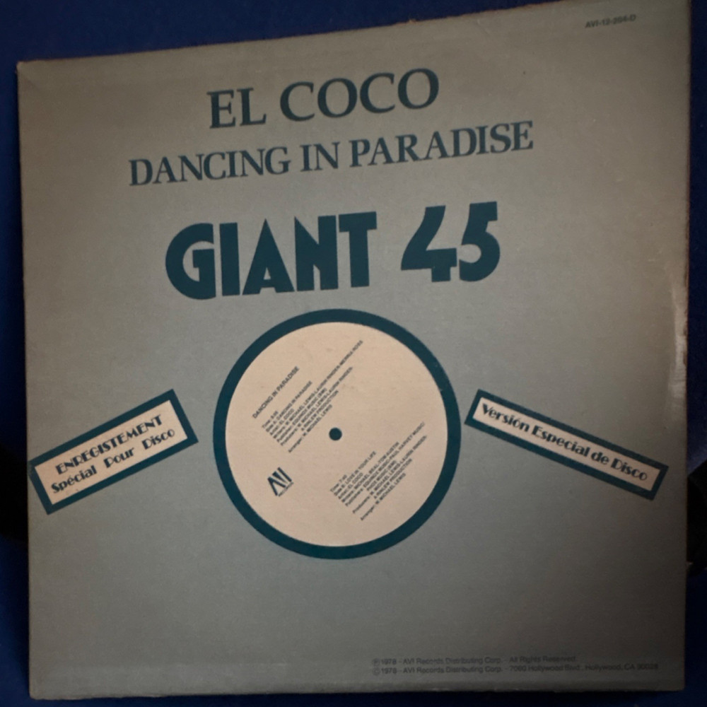 El Coco Dancing in Paradise 12″ Vinyl AVI Records 1978 Disco 45 RPM Giant 45