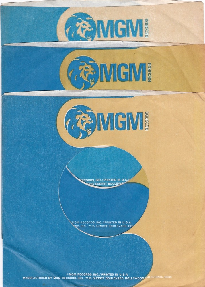 Mixed 3 Lot – MGM BLUE/TAN ROUND LION 7″ 45 RPM Original Record Company Sleeves
