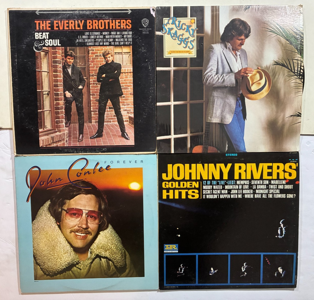 Lot of 4 33rpm Vinyls ~ Everly Brothers Ricky Skaggs John Conlee Johnny Rivers