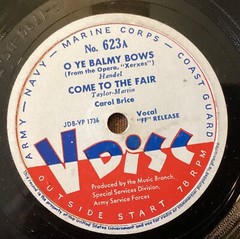 Carol Brice – 78 rpm V Disc 623: O Ye Balmy Bows, 2. Come to the Fair/BJOERLING