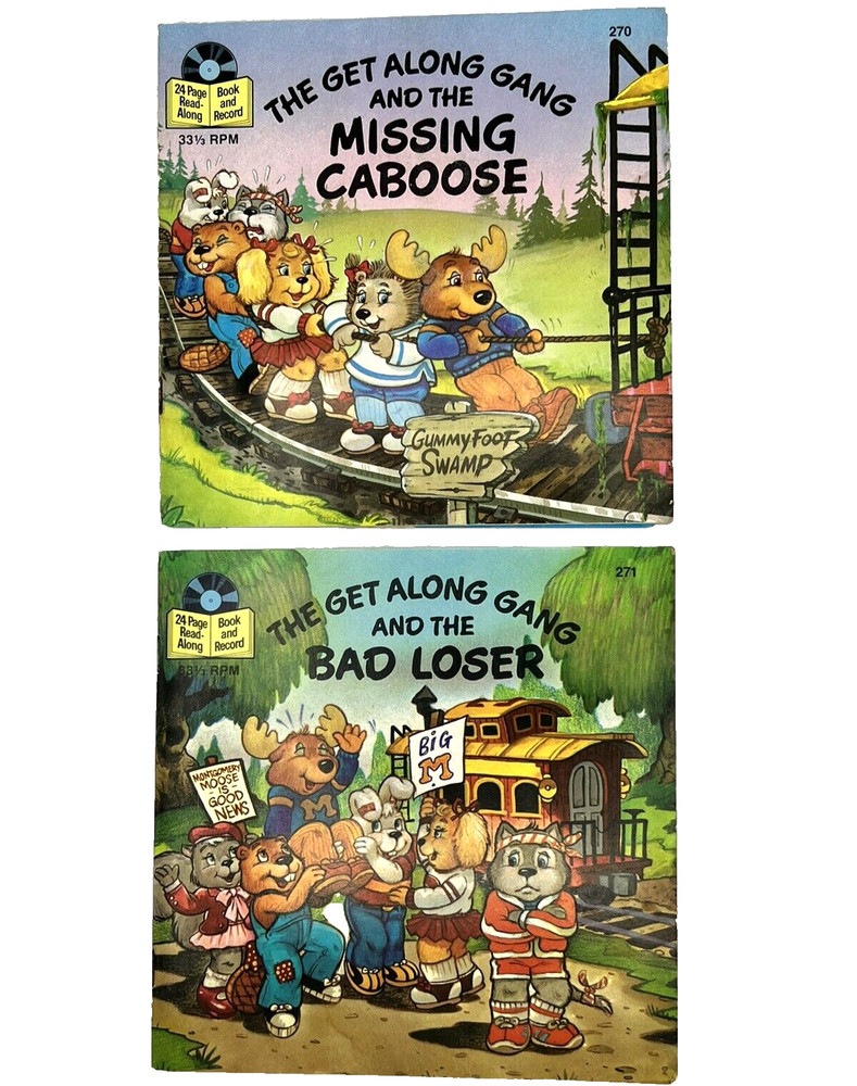 The Get Along Gang Record Set of 2 Read Along Book 33 1/3 RPM Caboose & Loser