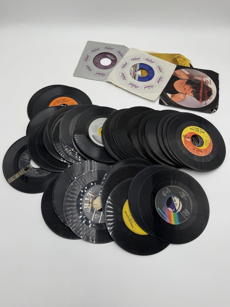 Lot Of 60 Vintage 45 RPM Vinyl Records Mixed Artists Crafts Decor AS-IS Untested