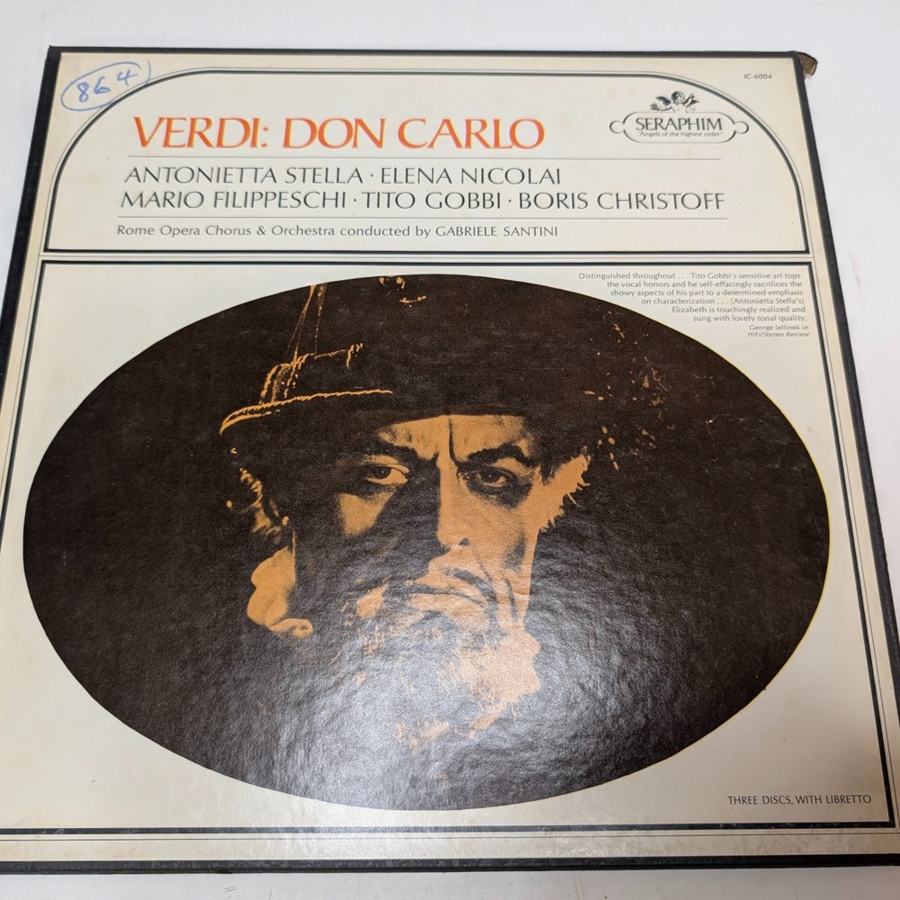 Verdi Don Carlo Boris Christoff Tito Gobbi Santini Seraphim 3LP Box Set IC-6004
