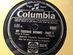 Yiddish 1928 SOPHIE TUCKER My Yiddishe Momme Ted Shapiro COLUMBIA 4962 Jewish