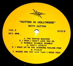 Betty Hutton-Hutton in Hollywood LP (Vedette 8702, Rare Recordings) VG+/VG+