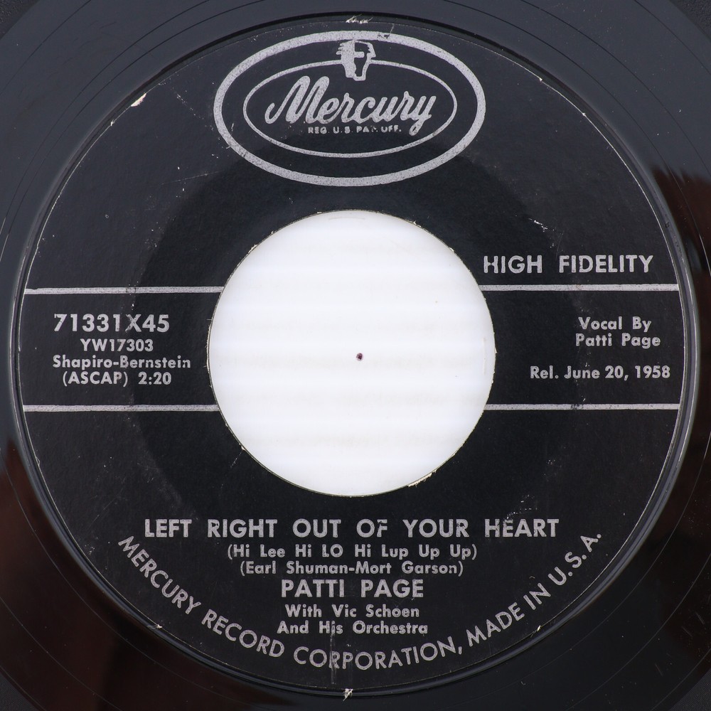 Patti Page w/ Vic Schoen – Left Right Out Of Your Heart 1958 45rpm Record 71331