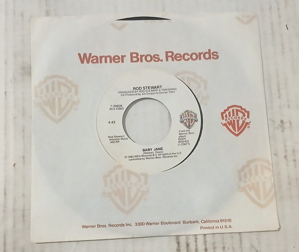Rod Stewart 45 Rpm Vinyl Baby Jane / Ready Now Warner Bros. 7-29608 VG +