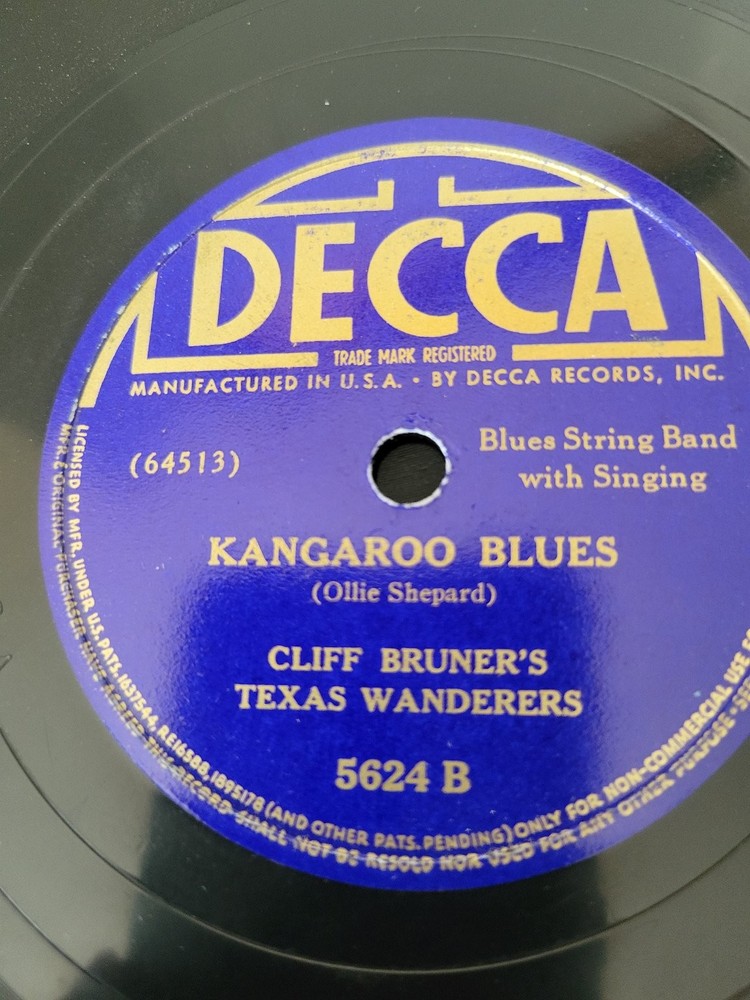 Cliff Bruner’s Texas Wanderers 10″ 78 RPM Record 5624 Decca Blues