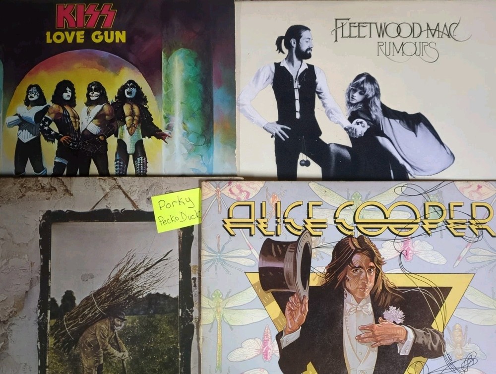 Classic Rock ’70s (4) LP Lot: LED ZEPPELIN IV, Fleetwood Mac, Alice Cooper, KISS