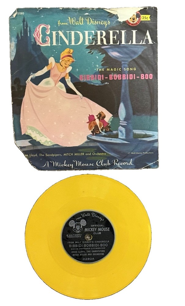 Vintage Disney Cinderella Bibbidi Bobbidi Boo Yellow 78 RPM Record D280