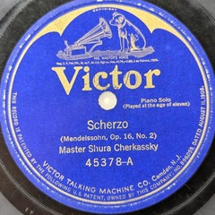 1920s Master Shura Cherkassky Victor 78 RPM Scherzo / Prelude Mendelssohn Piano