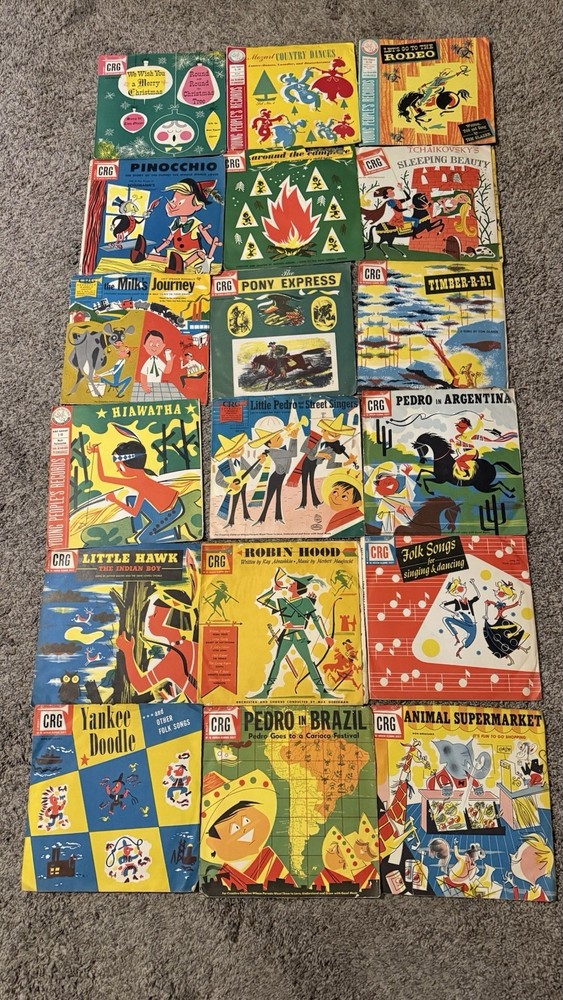 Vintage Lot of 18 1950’s CRG Children’s Records Great Graphics