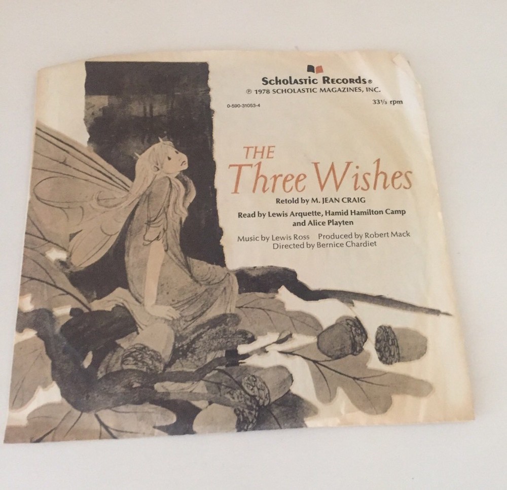 1978 Scholastic Records The Three Wishes 7″ LP 33 1/ 3 RPM Vinyl RARE