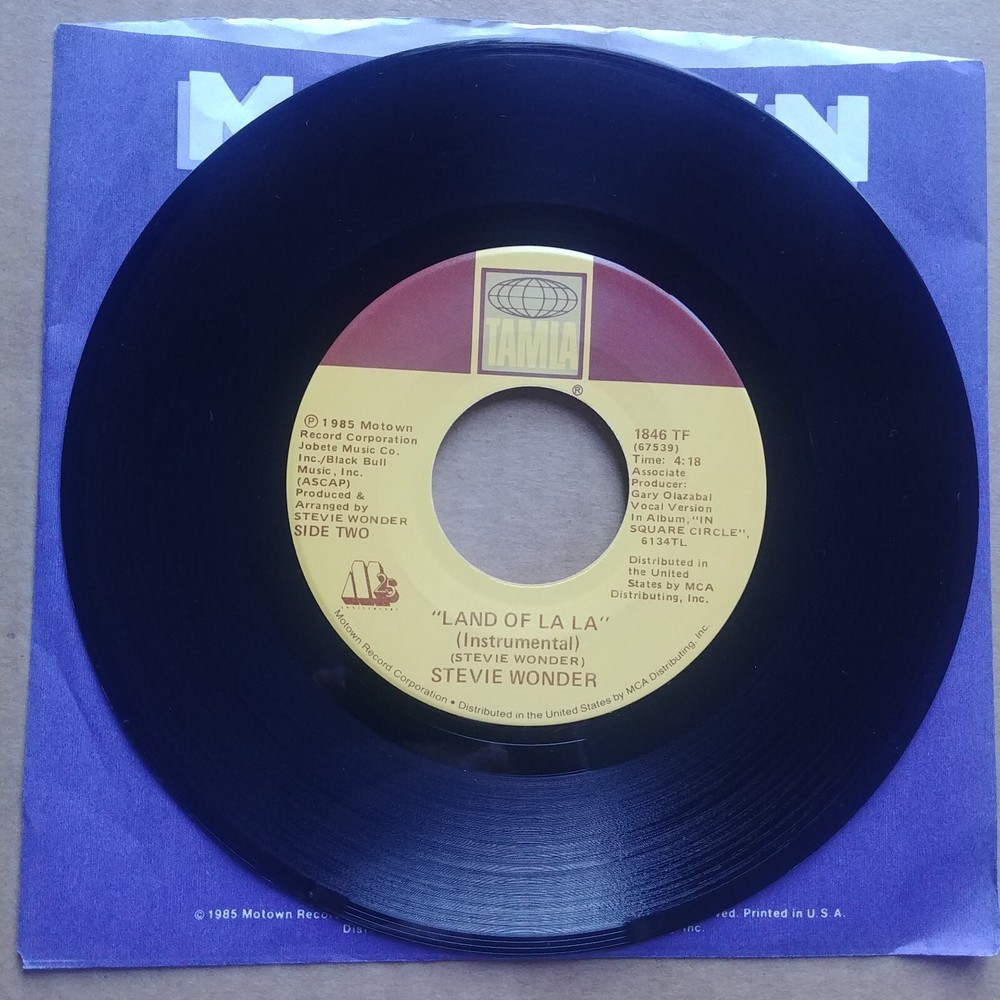 STEVIE WONDER Land Of La La & Instrumental 45 7″ SOUL Tamla Records Vinyl 1986