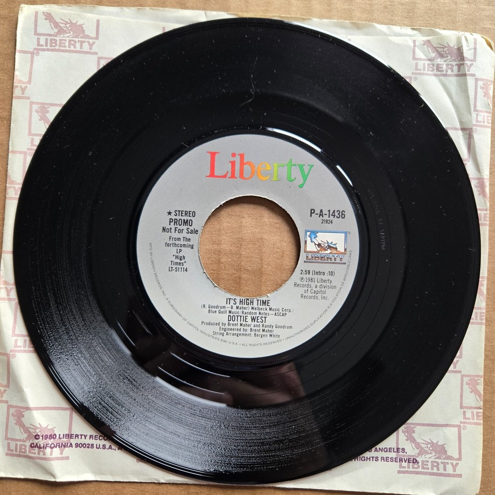 DOTTIE WEST It’s High Time DJ PROMO 45 7″ Record Vinyl Records