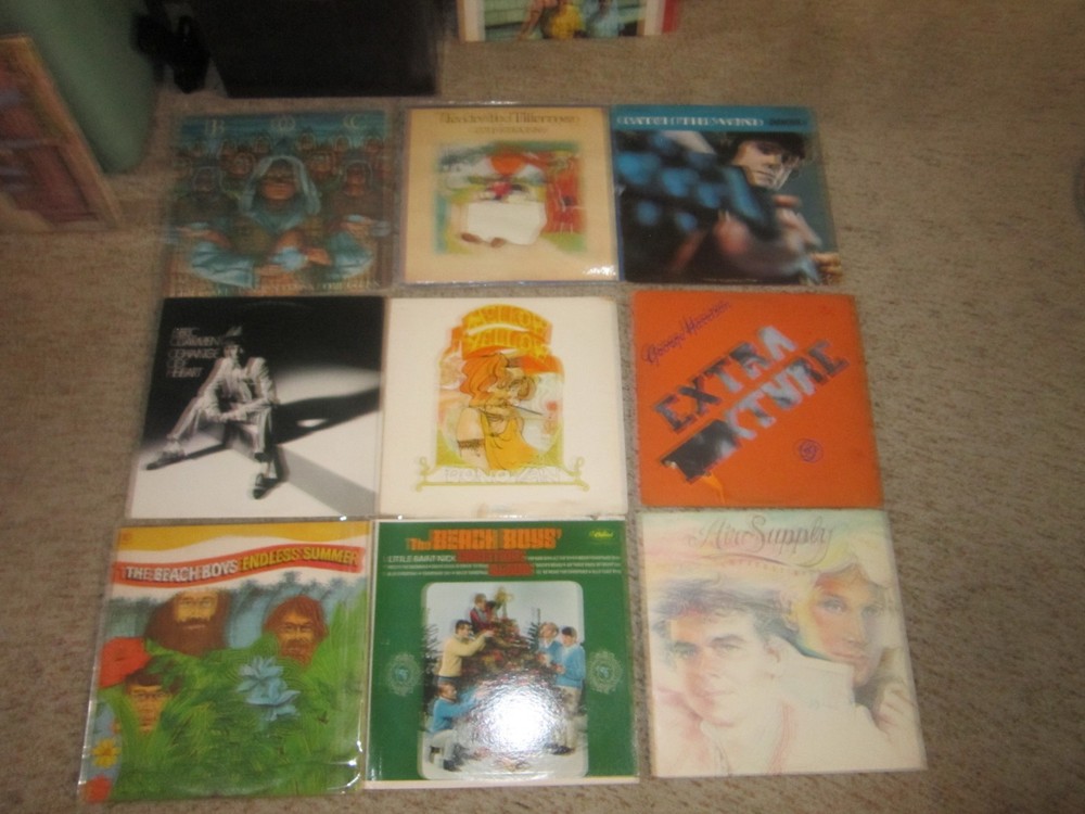 Nine Vintage Classic Rock, Pop, Blues, Folk, Beach LP Record Albums