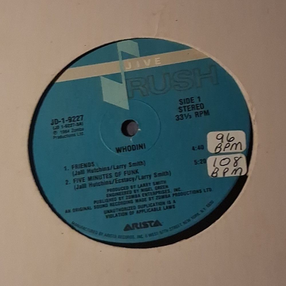 Whodini Friends / Five Minutes of Funk Arista 33 RPM Vinyl JD-1-9227