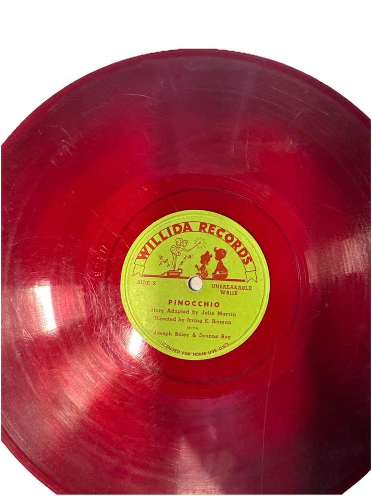 Rare Collectible Vinyl Story Julie Marvin PINOCCHIO 10″ 78 RPM Translucent Red