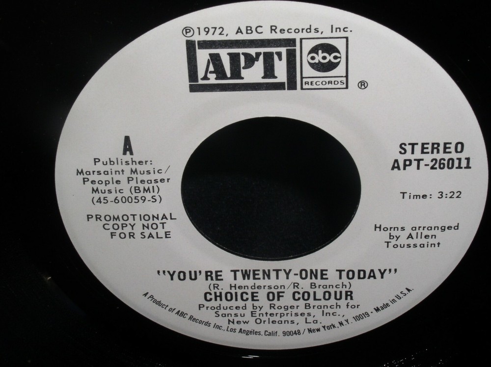 Choice of Colour 45 You’re Twenty-One Today mono/stereo Promo~North. Soul; NM