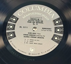 Glenn Gould Leonard Bernstein Beethoven Bach Concerto LP Columbia ML 5211 6-Eye