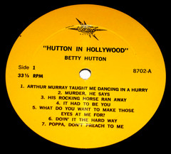 Betty Hutton-Hutton in Hollywood LP (Vedette 8702, Rare Recordings) VG+/VG+