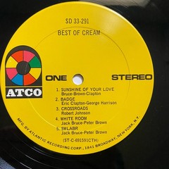 Cream – Best Of Cream LP – ATCO SD 33-291 – OG 1969 VG++/VG++