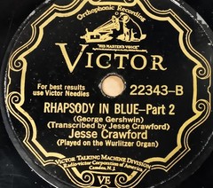 78 RPM GERSHWIN RHAPSODY IN BLUE-1920S WURLITZER-Crawford Victor Scroll