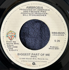 AMBROSIA BIGGEST PART OF ME 7” SINGLE WARNER BROS. WBS49225 1980 US PRESS