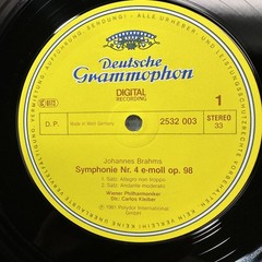 Symphony No. 4 LP Vinyl Record Brahms DG DGG 2532 003 Kleiber
