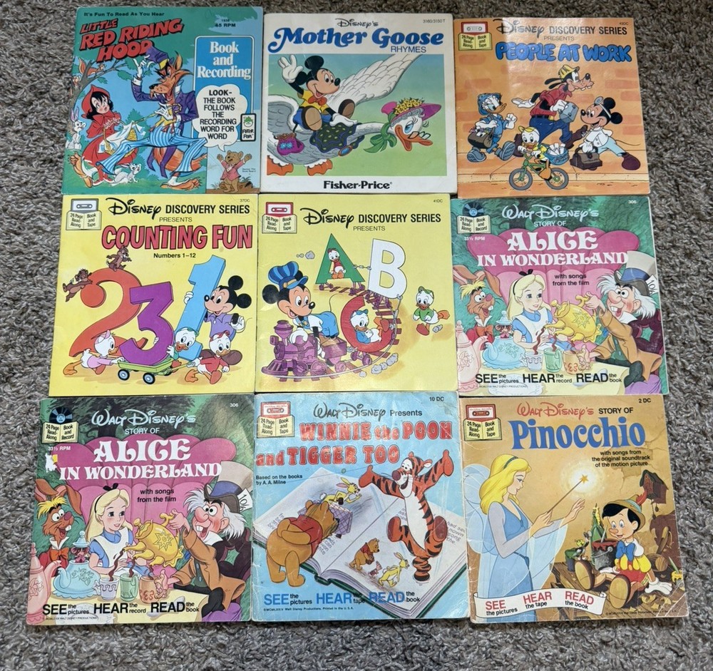 Lot of 9 Vintage See Hear Read BOOKS ONLY + 1 RECORD Walt Disney Peter Pan Ind.