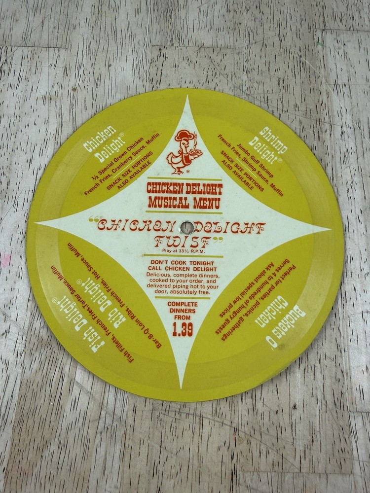 RARE Chicken Delight – Chicken Delight Twist Paper Menu Record-33 1/3 RPM