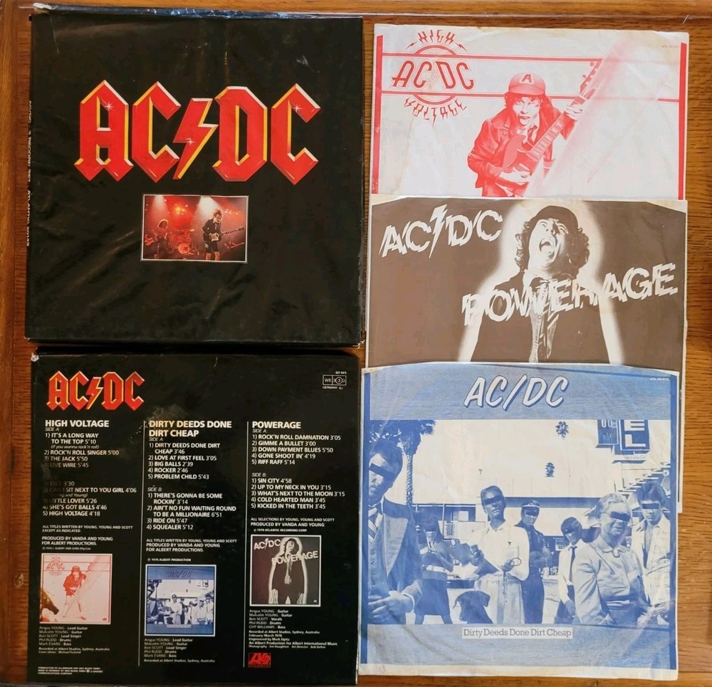 AC/DC RARE 1980 BOX SET Dirty Deeds High Voltage Powerage Cold Hearted Man 3LP
